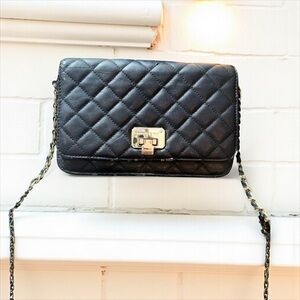 Charles & Keith Black Quilted Crossbody Bag with Chain Strap high-end luxury​​